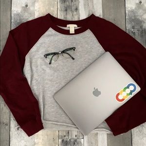 Cropped Maroon & Grey Baseball Sweater